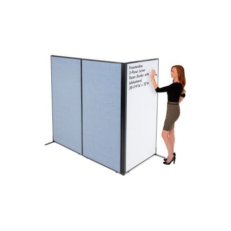 Global Equipment Interion    Freestanding 3-Panel Corner Room Divider with Whiteboard, 36-1/4"W x 72"H, Blue 695168BL